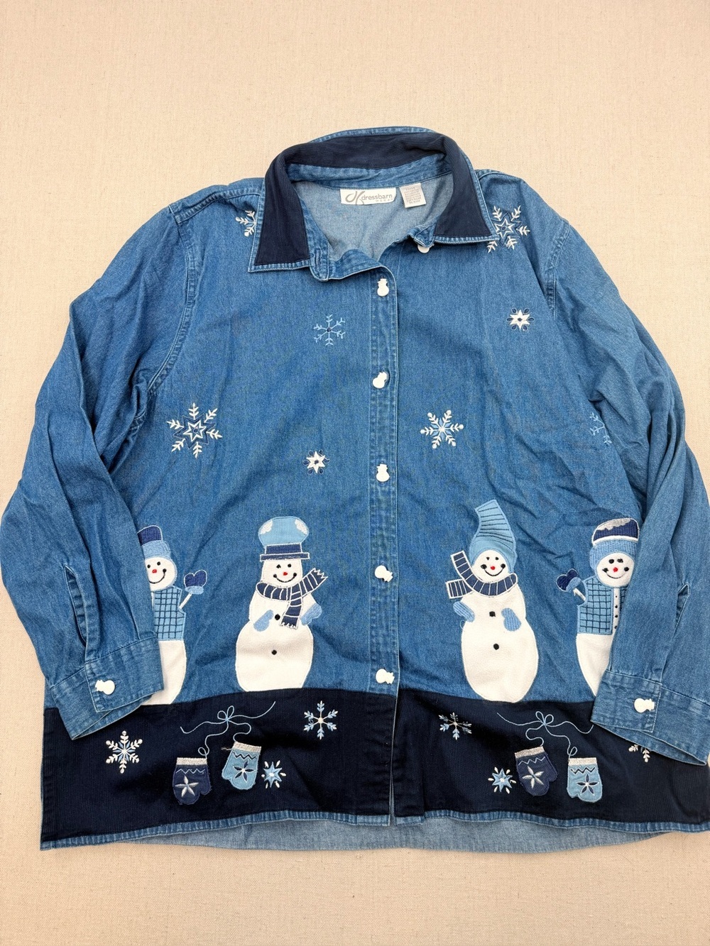 Denim Snowman Print  Jacket - Blue